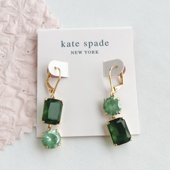 Kate Spade Shine On Mismatched Drop Earrings | Green Gold - Picture 1 of 4